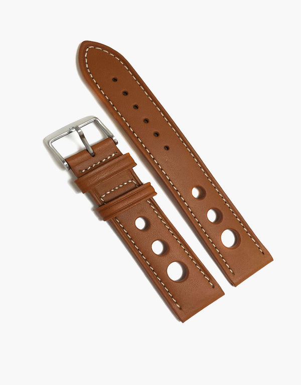 LUX Grand Prix Rally  Vintage Leather Watch Bands Tan with Cream Stitching LUX