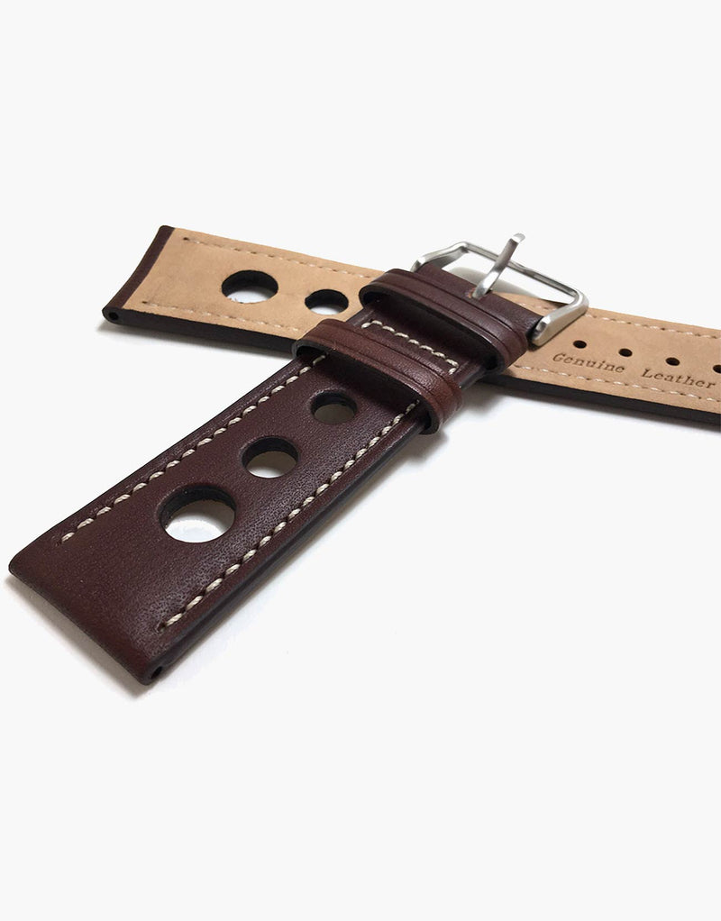 LUX Grand Prix Rally  Calf Leather Strap Brown with White Stitching LUX