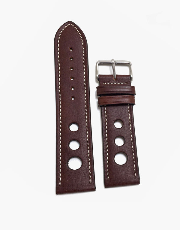 LUX Grand Prix Rally  Calf Leather Strap Brown with White Stitching LUX
