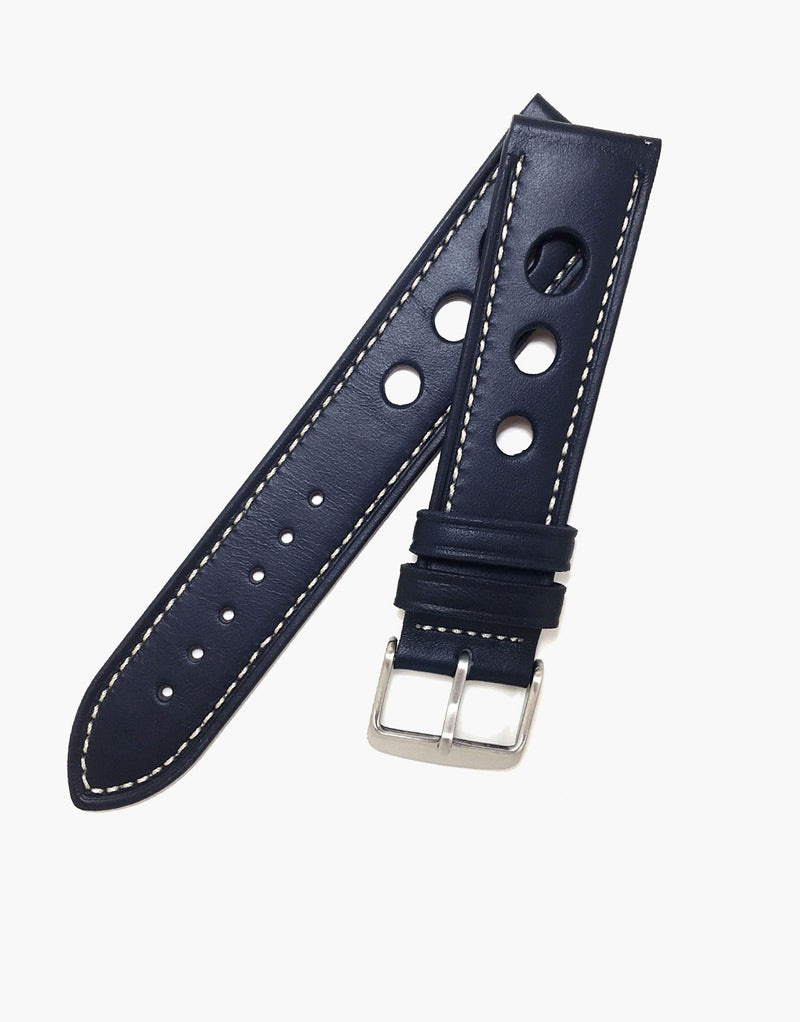 LUX Grand Prix Rally  Calf Leather Watch Bands Navy Blue with White Stitching LUX
