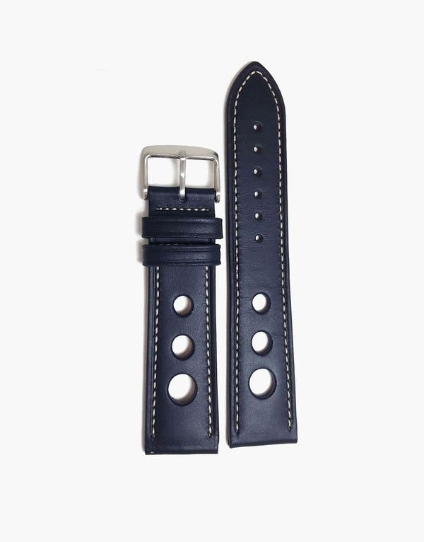 LUX Grand Prix Rally  Calf Leather Watch Bands Navy Blue with White Stitching LUX