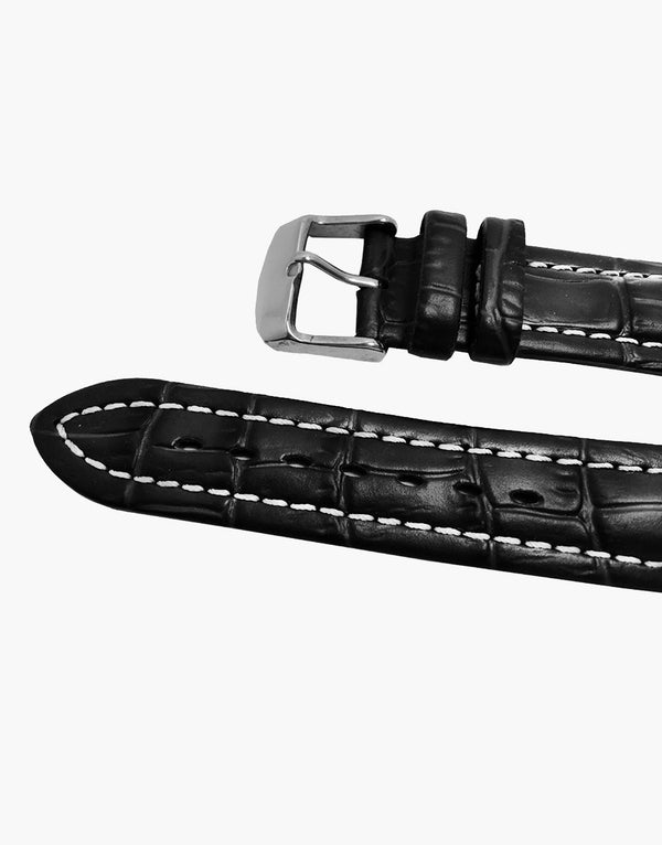 Black Hadley-Roma MS895 Alligator Grain Leather Watch Band-Water Resistant Hadley-Roma
