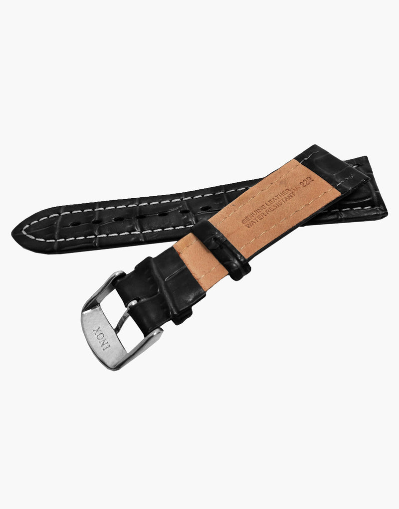 Black Hadley-Roma MS895 Alligator Grain Leather Watch Band-Water Resistant Hadley-Roma