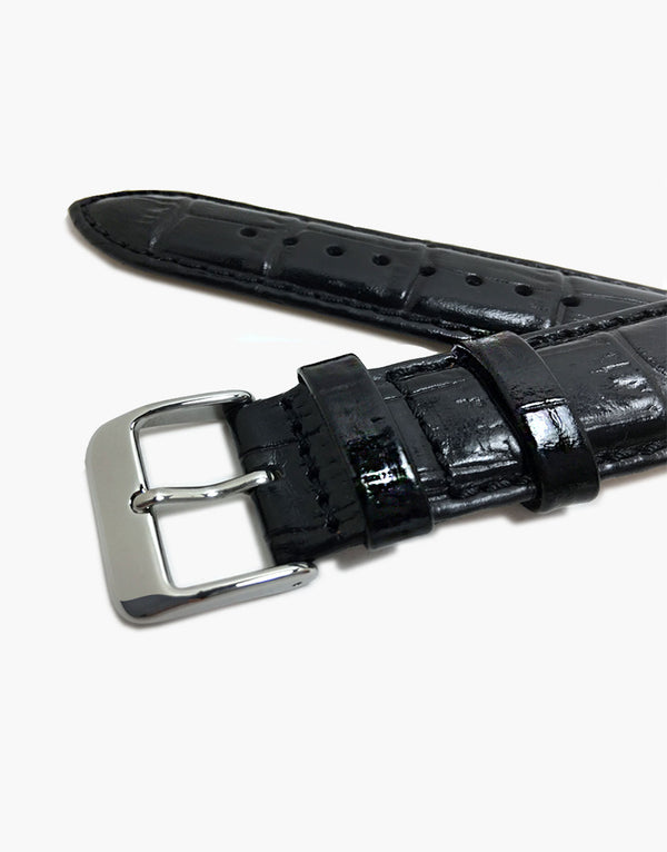 Hadley-Roma MS853 Black Italian Calf Skin Leather Alligator Grain Watch Straps Hadley-Roma