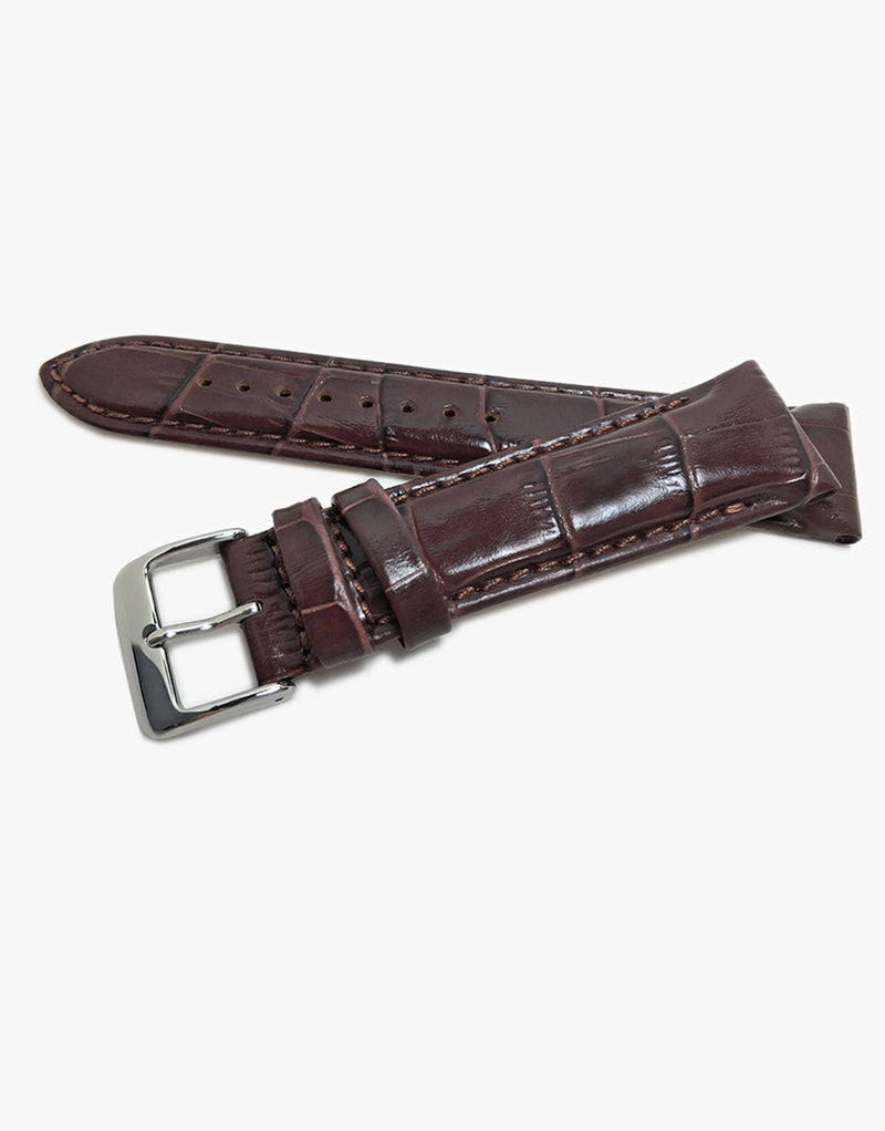Hadley-Roma MS853 Dark Brown Italian Calf Skin Leather Alligator Grain Watch Straps Hadley-Roma