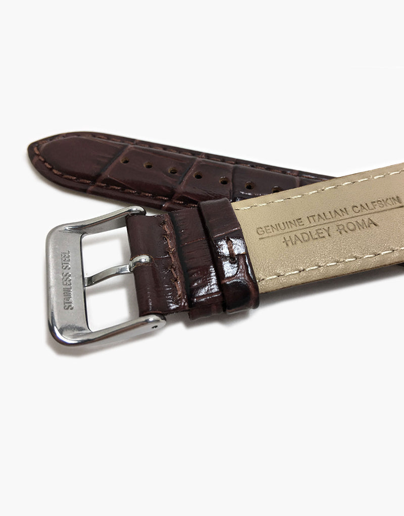 Hadley-Roma MS853 Dark Brown Italian Calf Skin Leather Alligator Grain Watch Straps Hadley-Roma