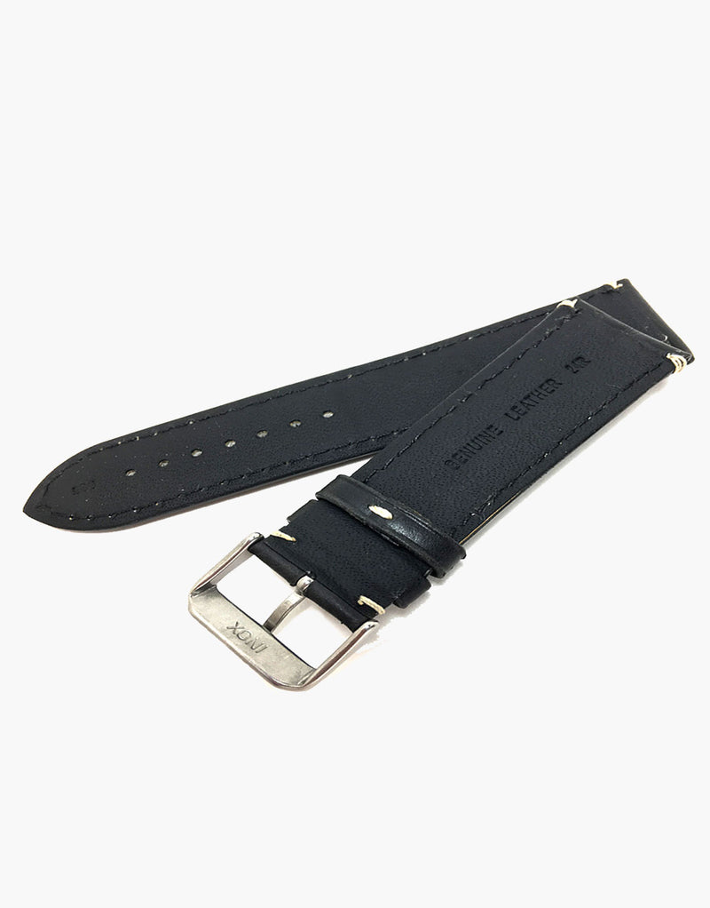 Hadley-Roma MS885 Watch Band Black Oil Tanned Leather White Contrast Stitching Hadley-Roma