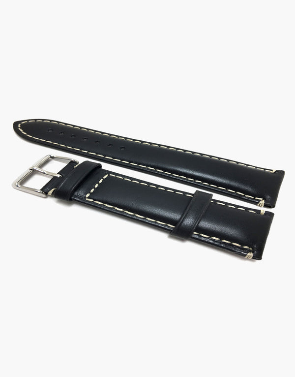 Hadley-Roma MS885 Watch Band Black Oil Tanned Leather White Contrast Stitching Hadley-Roma