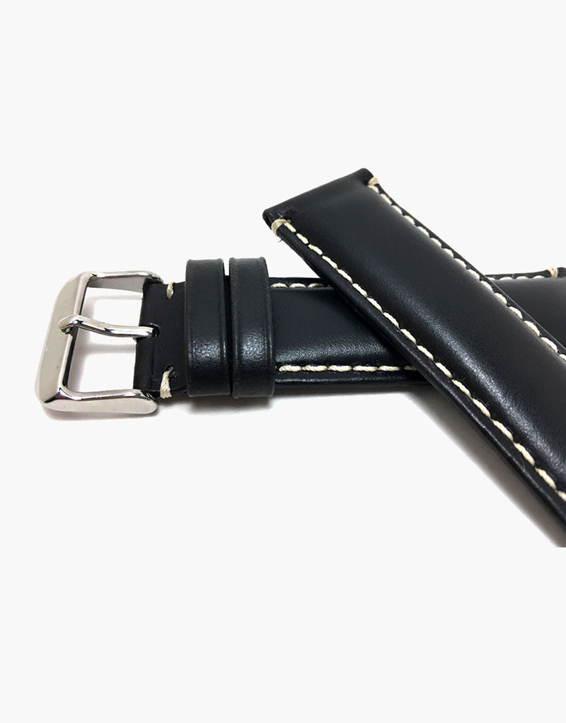 Hadley-Roma MS885 Watch Band Black Oil Tanned Leather White Contrast Stitching Hadley-Roma