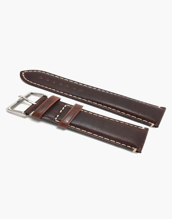 Hadley-Roma MS885 Watch Band Brown Oil Tanned Padded Leather White Stitching Hadley-Roma