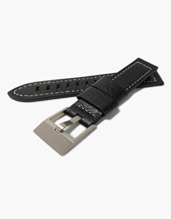 LUX Heavy Flat Buffalo Leather Black with White Stitching Strap LUX