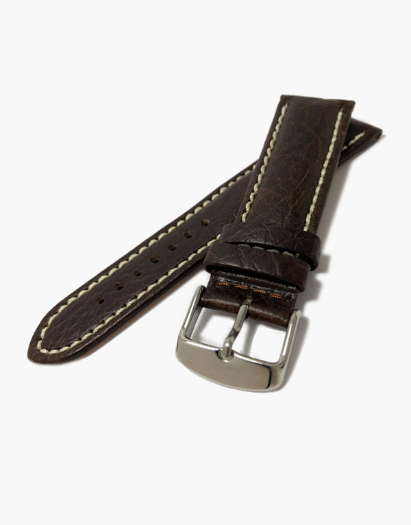 LUX Italian Brown Buffalo Milano Padded Watch Band W/white Stitching LUX