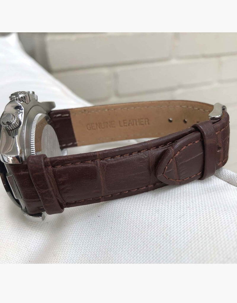 LUX Leather Alligator Grain Watch Band Brown-Matte LUX