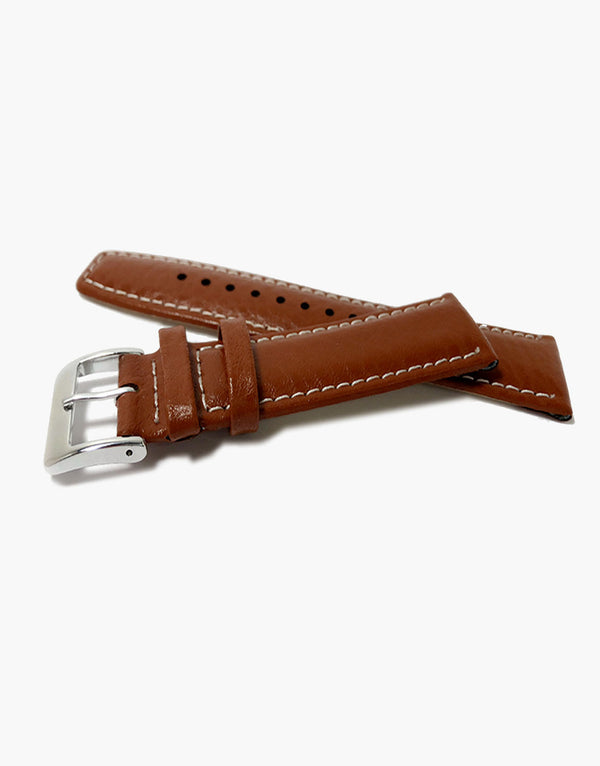 LUX Light Brown Buffalo Grain Padded Watch Band w/ White Stitching LUX