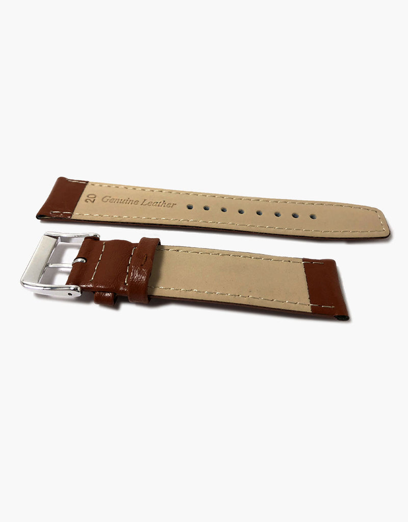 LUX Light Brown Buffalo Grain Padded Watch Band w/ White Stitching LUX