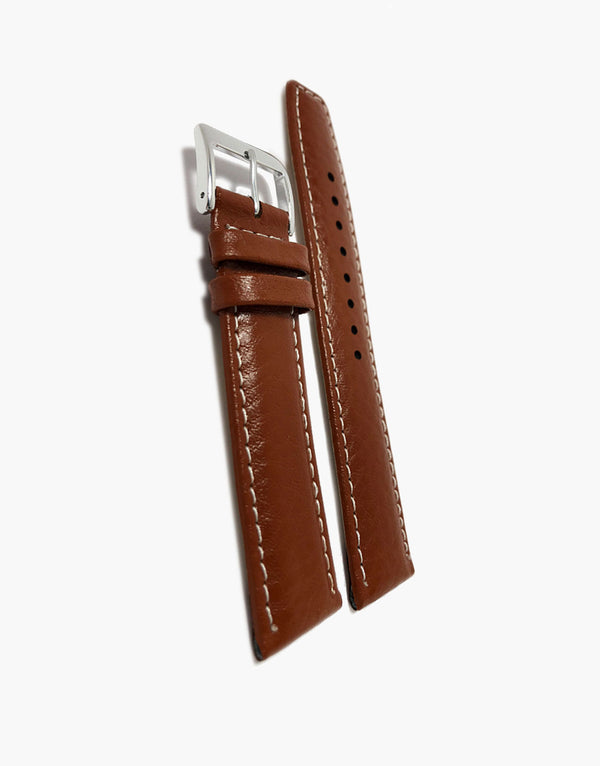 LUX Light Brown Buffalo Grain Padded Watch Band w/ White Stitching LUX