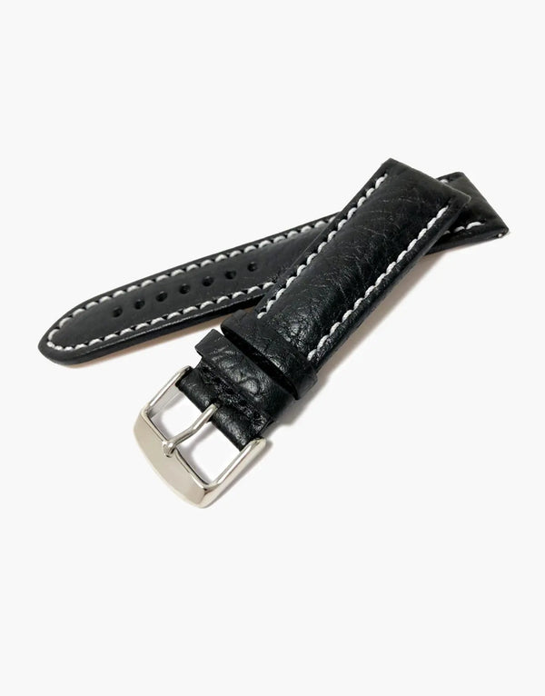 Lux Italian Buffalo Milano Padded Watch Band Black W/white Stitching LUX