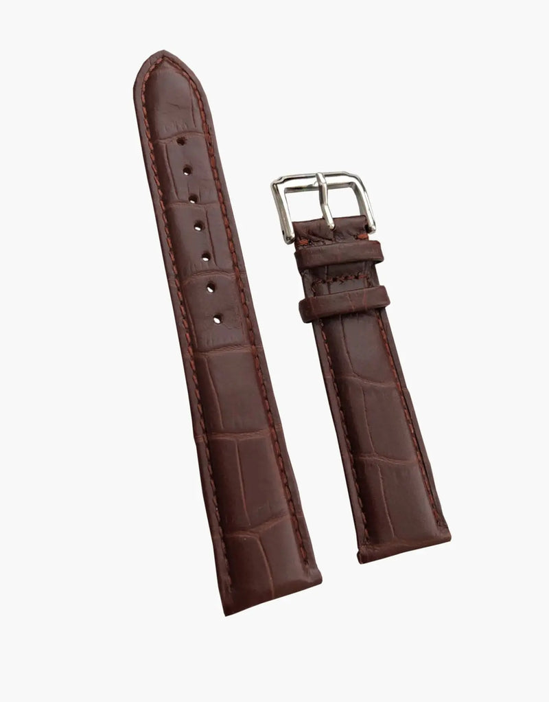 Luxury Alligator Grain Genuine Leather Watch Band Dark Brown Matte LUX