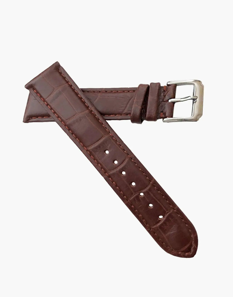 Luxury Alligator Grain Genuine Leather Watch Band Dark Brown Matte LUX