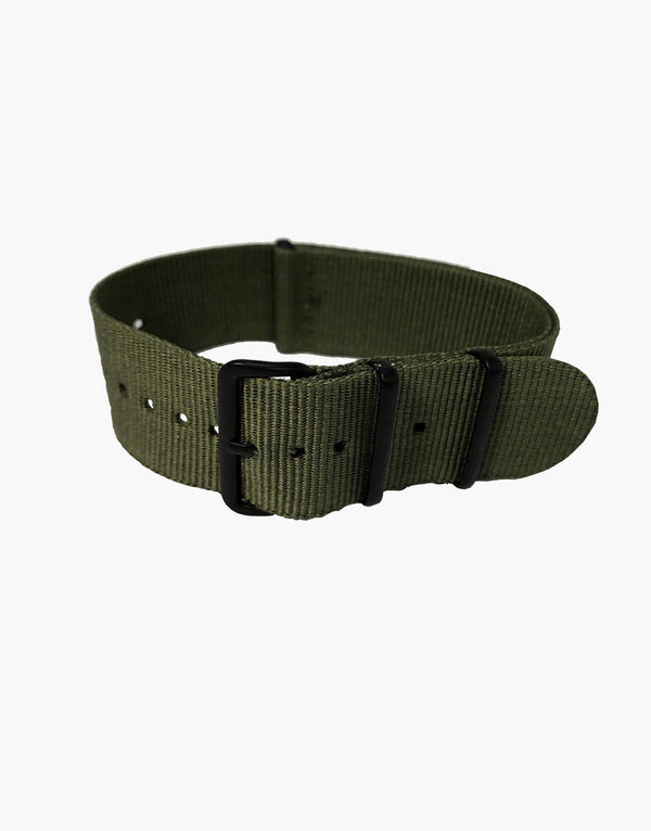 Nylon NATO Military Green Watch Strap with Black  buckles PVD by LUX LUX