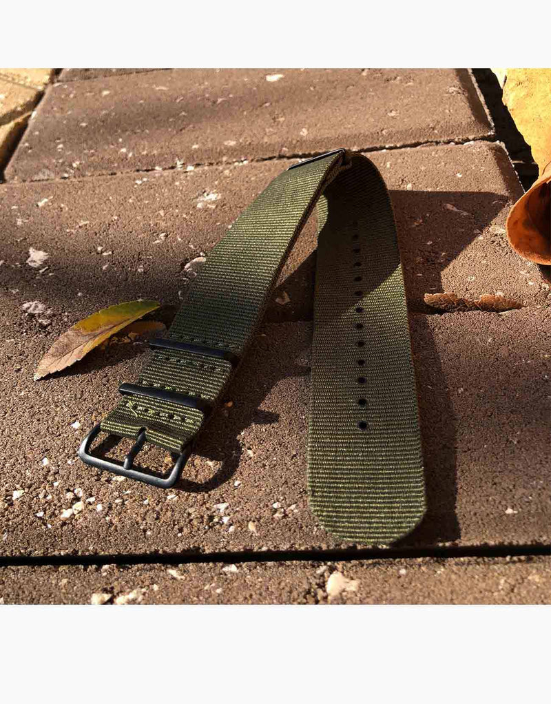 Nylon NATO Military Green Watch Strap with Black  buckles PVD by LUX LUX