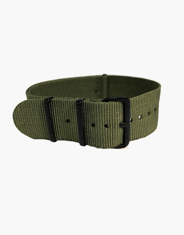 Nylon NATO Military Green Watch Strap with Black  buckles PVD by LUX LUX