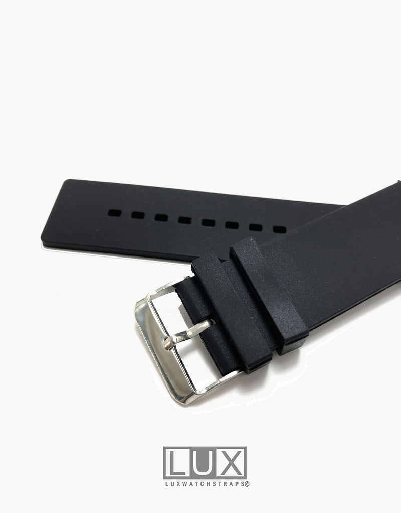 LUX Silicone Rubber Dive Watch Strap Black Flat LUX
