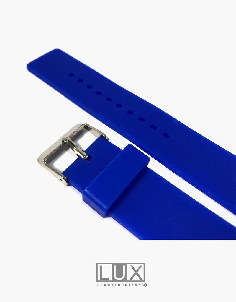 LUX Silicone Rubber Dive Watch Strap Blue Flat LUX