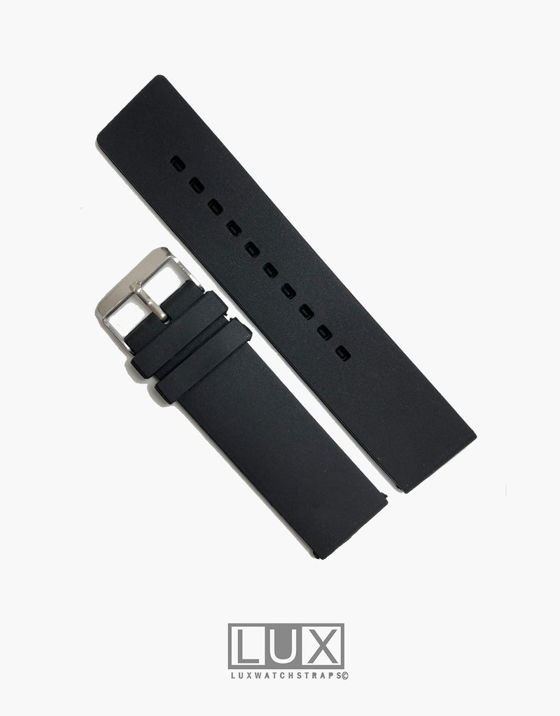 LUX Silicone Rubber Dive Watch Strap Black Flat LUX
