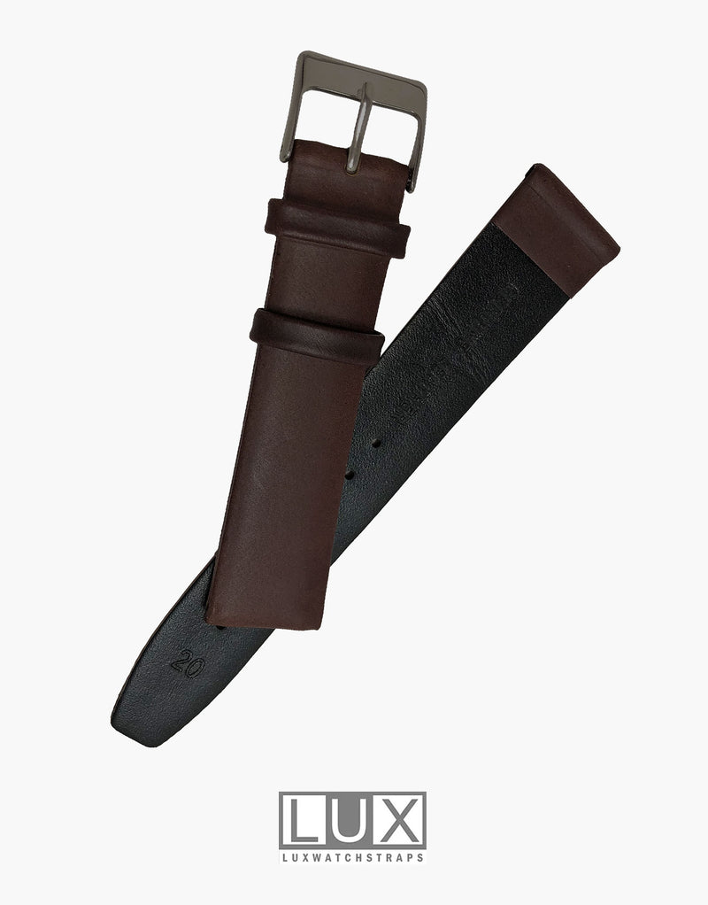 20mm Smooth Dark Brown Short Flat Leather Watch Strap Movado Style