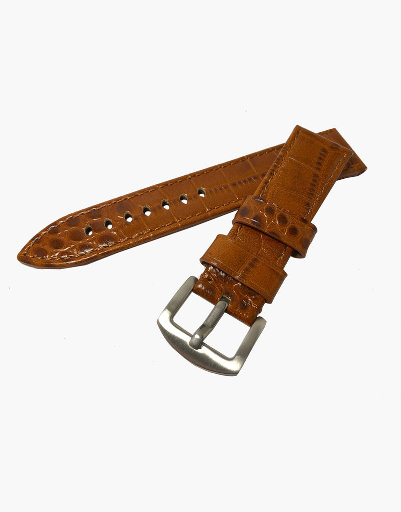 Tan-Brown Crocodile Grain Leather Watch Band Strap LUX